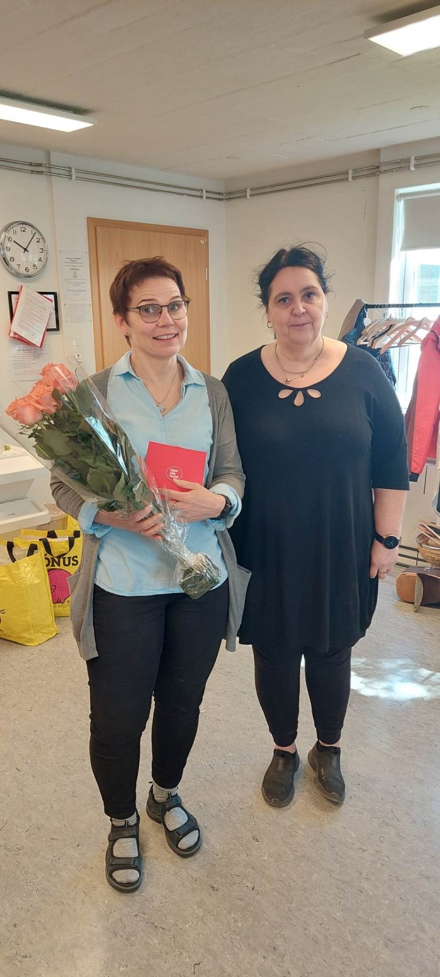 Guðbjörg og Jóhanna á síðasta kennarfundi vorsins 2023